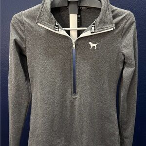 PINK Victoria's Secret Ultimate Charcoal Gray Quarter-Zip Pullover - Size Small